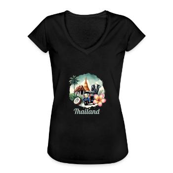 Thai Temple Elephant Bangkok Pagoda - Women's Vintage T-Shirt - black - Front - Danielle (179cm)