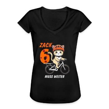 KATZE FAHRRAD MUSS WEITER ZACK SECHS - Frauen Vintage T-Shirt - Schwarz - Vorne - Danielle (179cm)