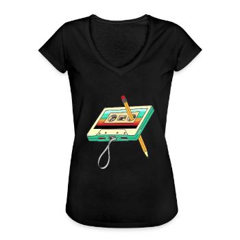 Cassette Tape Pencil 1980s Retro Vintage - Frauen Vintage T-Shirt - Schwarz - Vorne - Danielle (179cm)