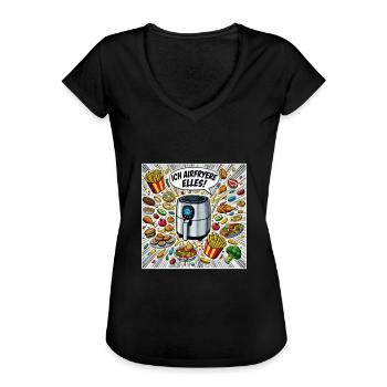 Ich Airfryere Alles! Lustige Küche Illustration - Frauen Vintage T-Shirt - Schwarz - Vorne - Danielle (179cm)
