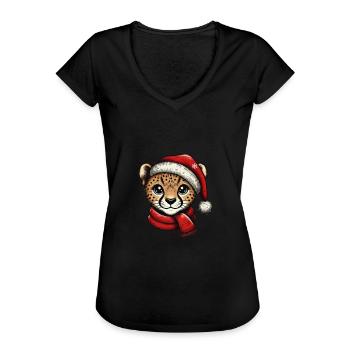 Christmas Baby Cheetah with Christmas Hat - Women's Vintage T-Shirt - black - Front