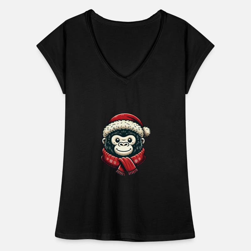 Smiling monkey with santa hat and scarf Women's Vintage T-Shirt