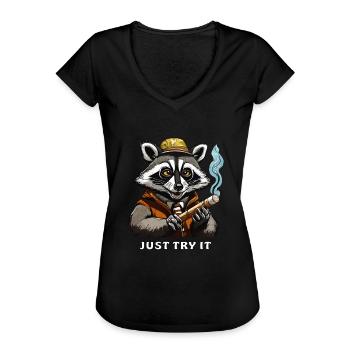 WASCHBÄR JOINT JUST TRY IT - Frauen Vintage T-Shirt - Schwarz - Vorne - Danielle (179cm)