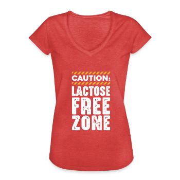 Caution Lactose Free Zone No Milk Dairy Allergy - Women's Vintage T-Shirt - heather red - Front - Danielle (179cm)