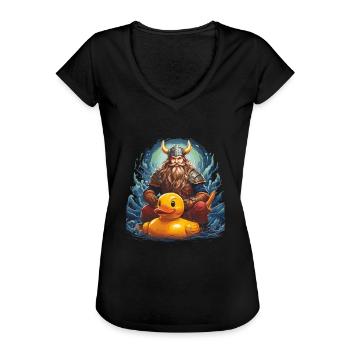WIKINGER ENTE - Frauen Vintage T-Shirt - Schwarz - Vorne - Danielle (179cm)