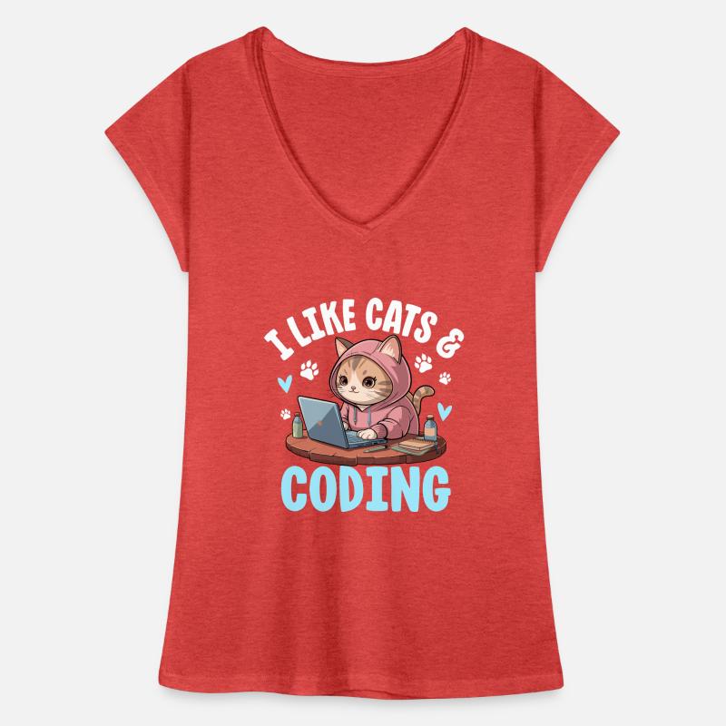 I Like Cats and Coding Nerd Design Frauen Vintage T-Shirt
