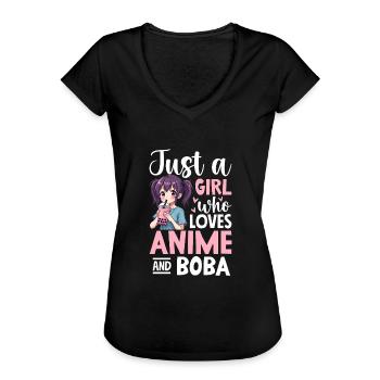 Juste une fille qui aime le thé Boba d’anime - T-shirt vintage Femme - noir - Devant - Danielle (179cm)