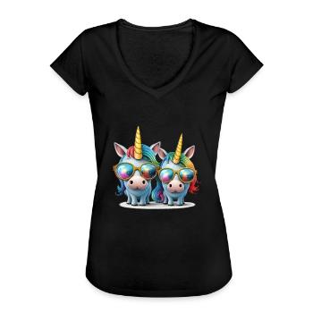 Einhorn zwei Einhörner Festival Einhornshirt Party - Frauen Vintage T-Shirt - Schwarz - Vorne - Danielle (179cm)