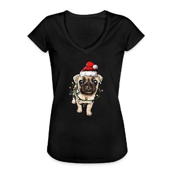 Mops Weihnachten Hunde Geschenk - Frauen Vintage T-Shirt - Schwarz - Vorne - Danielle (179cm)