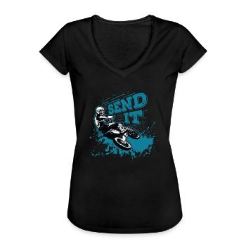 Send It! Motorcross Biker Dirt Bike Geschnkidee - Frauen Vintage T-Shirt - Schwarz - Vorne - Danielle (179cm)