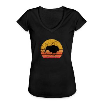 Rétro Soleil Kiwi oiseau de course Cadeau - T-shirt vintage Femme - noir - Devant - Danielle (179cm)