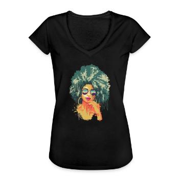 Vintage Retro Art 70's Afro Noir Africain - T-shirt vintage Femme - noir - Devant - Danielle (179cm)