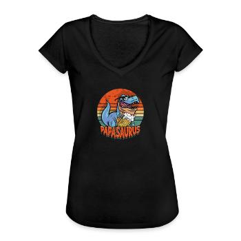 Papasaurus Dinosaur Papa Saurus - préhistorique - T-shirt vintage Femme - noir - Devant - Danielle (179cm)