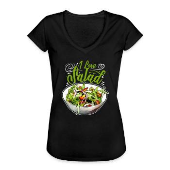 J’adore la salade végétarienne Dictons végétaliens - T-shirt vintage Femme - noir - Devant - Danielle (179cm)