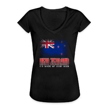nouvelle-Zélande - T-shirt vintage Femme - noir - Devant - Danielle (179cm)