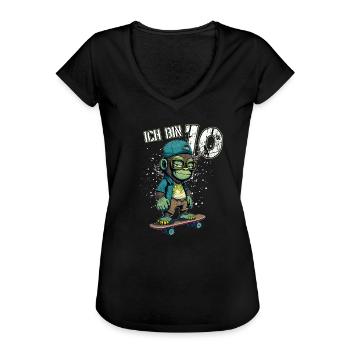 Kinder Geburtstag 10 Jahre - Skater Affe - Frauen Vintage T-Shirt - Schwarz - Vorne - Danielle (179cm)