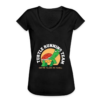 Turtle Running Team Nous Sommes Lents Comme Shell Drôle - T-shirt vintage Femme - noir - Devant - Danielle (179cm)