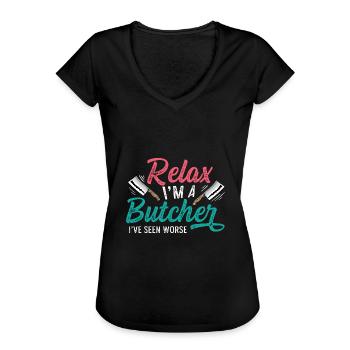 J’ai vu un cadeau de boucher pire - T-shirt vintage Femme - noir - Devant - Danielle (179cm)
