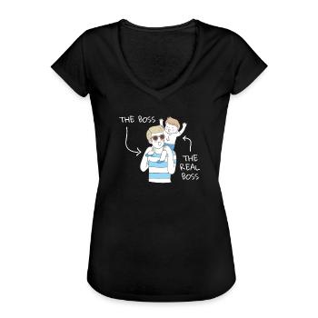 Papa Sohn - Frauen Vintage T-Shirt - Schwarz - Vorne - Danielle (179cm)