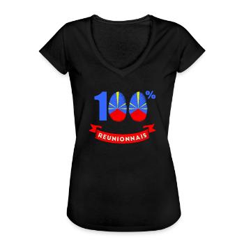 Je Suis 100% Réunionnais - Ile de La Réunion 974 - T-shirt vintage Femme - noir - Devant - Danielle (179cm)
