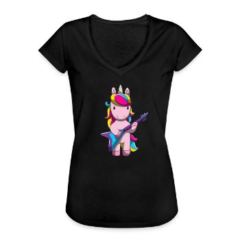 Einhorn E-Gitarre Girl Band Rock Pferd Sängerin - Frauen Vintage T-Shirt - Schwarz - Vorne - Danielle (179cm)