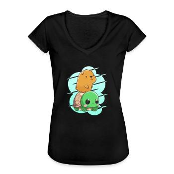 Baby Capybara auf Schildkröte - Frauen Vintage T-Shirt - Schwarz - Vorne - Danielle (179cm)