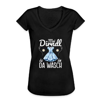 Mei Dirndl is in da Wäsch | Trachten - Frauen Vintage T-Shirt - Schwarz - Vorne - Danielle (179cm)