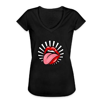 Sexy Zunge Erotisch Mund Kuss Liebe Geschenk - Frauen Vintage T-Shirt - Schwarz - Vorne - Danielle (179cm)