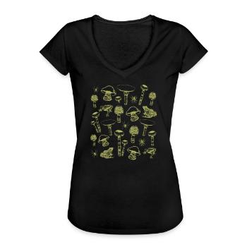 Green Magic Mushrooms & Frogs - Women's Vintage T-Shirt - black - Front - Danielle (179cm)
