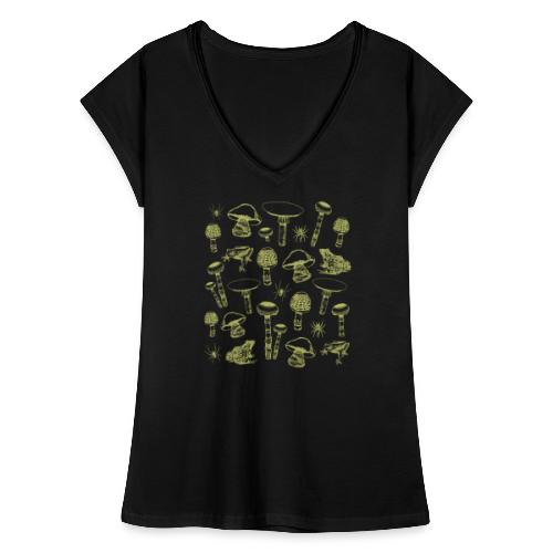 Green Magic Mushrooms & Frogs - Dame vintage T-shirt