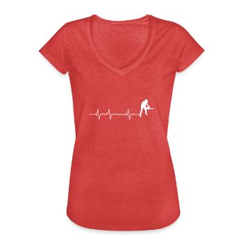 Heartbeat Heartline Fréquence cardiaque Travailleur forestier - T-shirt vintage Femme - rouge chiné - Devant - Danielle (179cm)