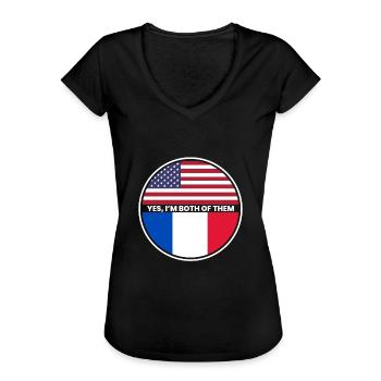 Oui, je suis tous les deux France Usa - T-shirt vintage Femme - noir - Devant - Danielle (179cm)