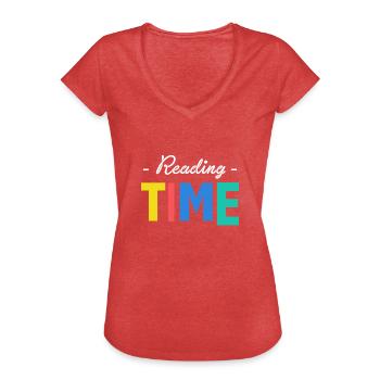 Cadeau de chemise Reading Time - T-shirt vintage Femme - rouge chiné - Devant - Danielle (179cm)