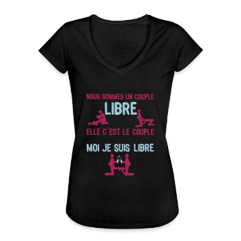 couple libre sexe libertin elle pipe baise humour - T-shirt vintage Femme - noir - Devant