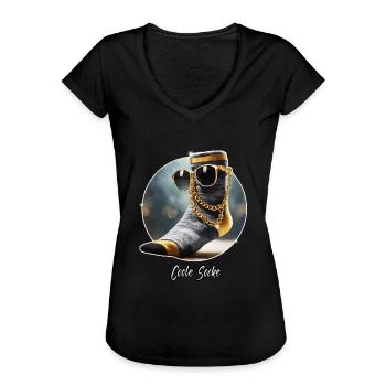 Jeu de mots ambigu sur l’expression allemande – Coole Socke - T-shirt vintage Femme - noir - Devant - Danielle (179cm)