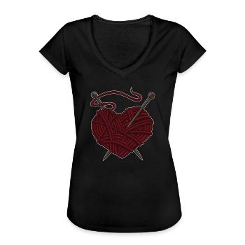 Ich Liebe Stricken | Wolle Nadel Herz Nähen Hobby - Frauen Vintage T-Shirt - Schwarz - Vorne - Danielle (179cm)