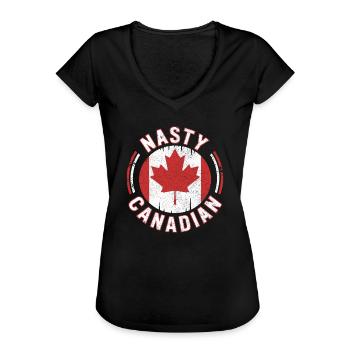 Böse Kanadier Lustig Kanada Ahorn Ellbogen Hoch - Frauen Vintage T-Shirt - Schwarz - Vorne - Danielle (179cm)