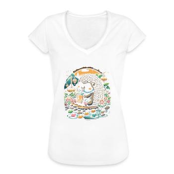 Lustiger Boba-teeliebhaber Bubble Tea Drink Igel - Frauen Vintage T-Shirt - Vintage Denim - Vorne - Danielle (179cm)