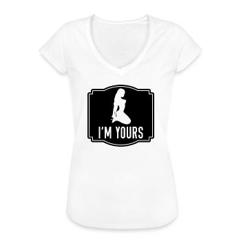 BDSM Sub auf Knien I'M YOURS SM Fetisch T-Shirt - Frauen Vintage T-Shirt - Schwarz - Vorne - Danielle (179cm)