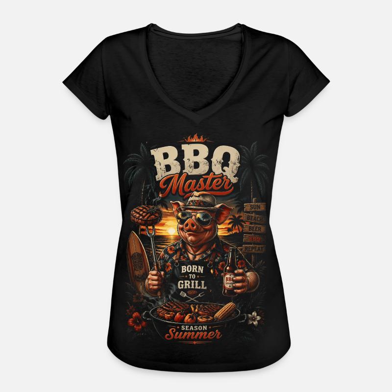 BBQ Master Tropic Pig - Humorous - Women's Vintage T-Shirt - black