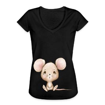 Maus - Frauen Vintage T-Shirt - Schwarz - Vorne - Danielle (179cm)