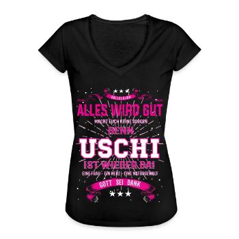 Uschi Design, alles wird gut - Frauen Vintage T-Shirt - Schwarz - Vorne - Danielle (179cm)
