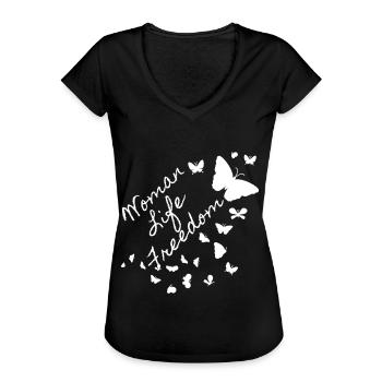 woman life freedom, schmetterlinge,iran,freiheit - Frauen Vintage T-Shirt - Schwarz - Vorne
