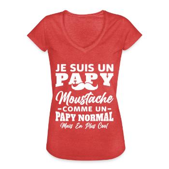 Un papy moustache comme un papy normal - T-shirt vintage Femme - rouge chiné - Devant - Danielle (179cm)