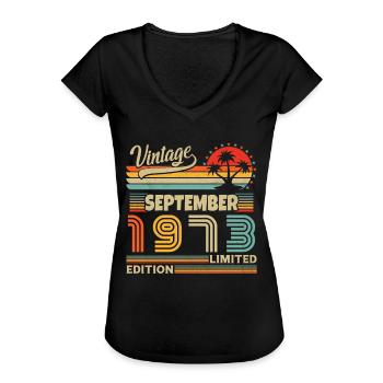 Cadeau Anniversaire Rétro Vintage 1973 Septembre - T-shirt vintage Femme - noir - Devant - Danielle (179cm)