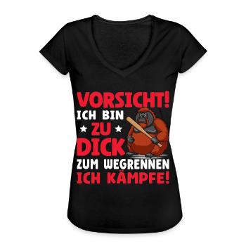 Vorsicht Ich Bin Zu Dick Zum Wegrennen Ich Kämpfe - Frauen Vintage T-Shirt - Schwarz - Vorne - Danielle (179cm)
