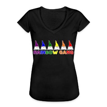 Wichtel Zwerg Regenbogen Gang lustig süßes - Frauen Vintage T-Shirt - Schwarz - Vorne - Danielle (179cm)