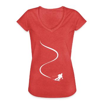 Skieur, montagnes, ski, ski, ski, vitesse carv - T-shirt vintage Femme - rouge chiné - Devant - Danielle (179cm)
