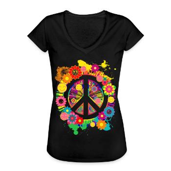 Friedenszeichen Hippie 70er Geschenkartikel - Frauen Vintage T-Shirt - Schwarz - Vorne - Danielle (179cm)