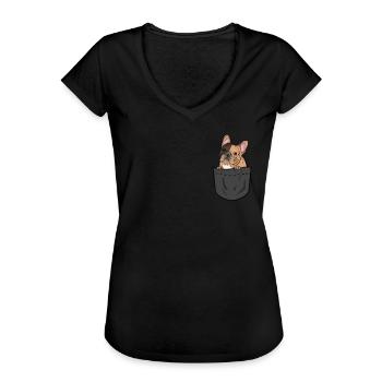 Bouledogue français dans la poche - T-shirt vintage Femme - noir - Devant - Danielle (179cm)